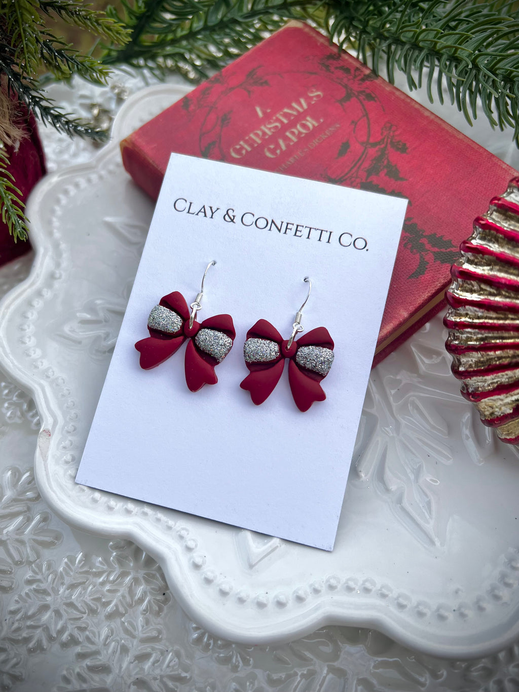 Red with silver bow dangle