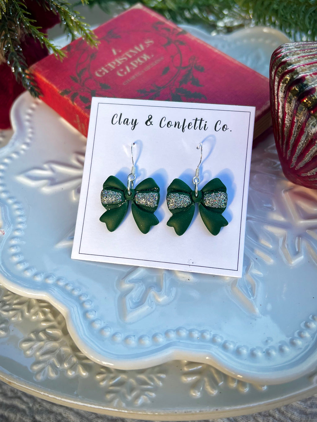 Green with silver bow dangle