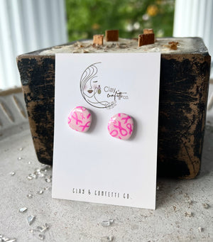 Hot pink ribbon organic stud