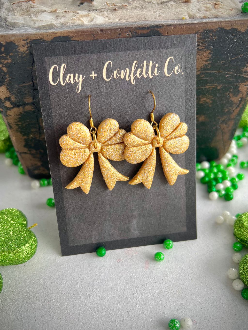 Shamrock Bow Gold Glitter