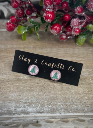 Pink Christmas tree stud