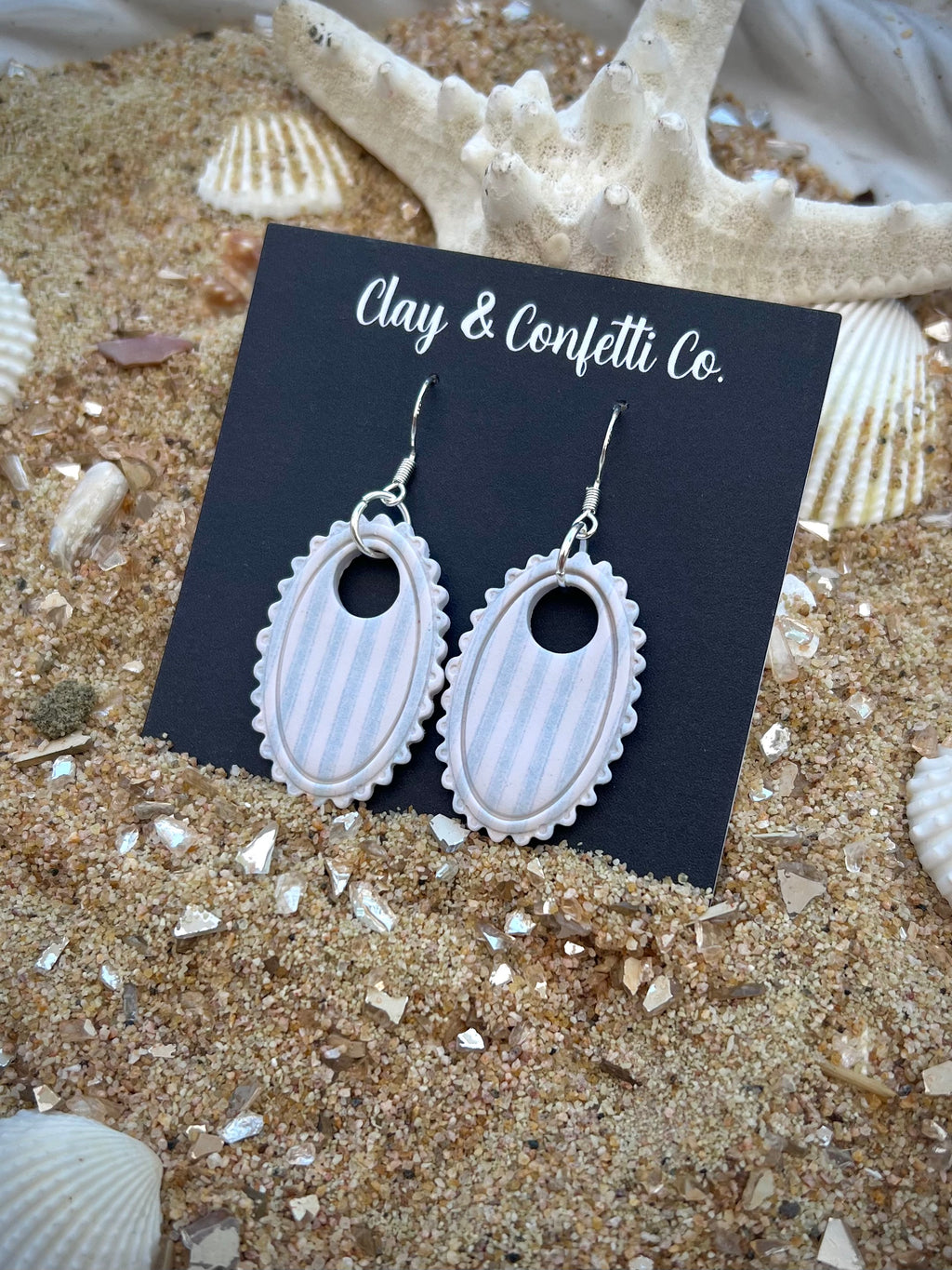 pale blue ribbed oval dangle