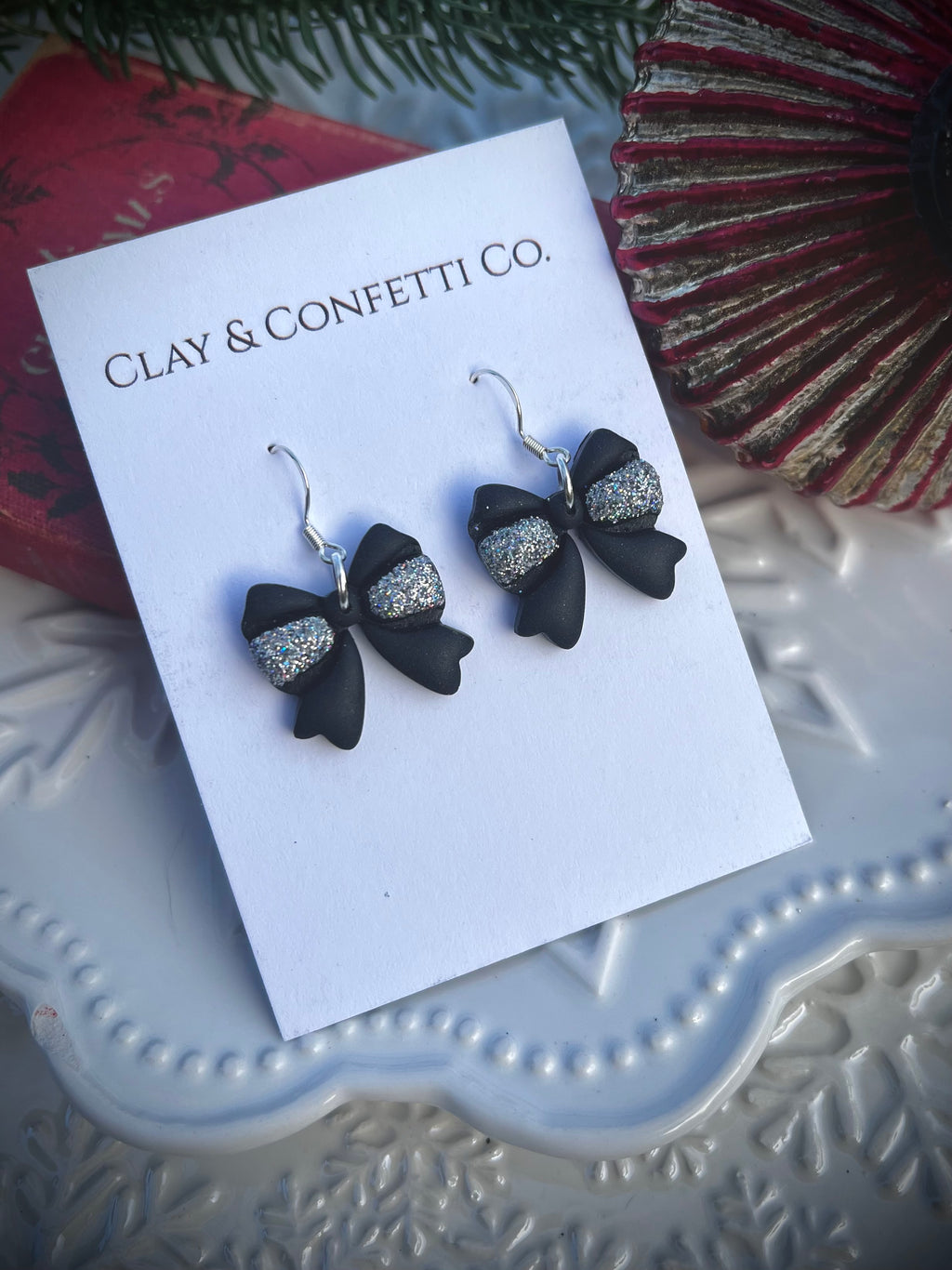 Black with silver bow dangle