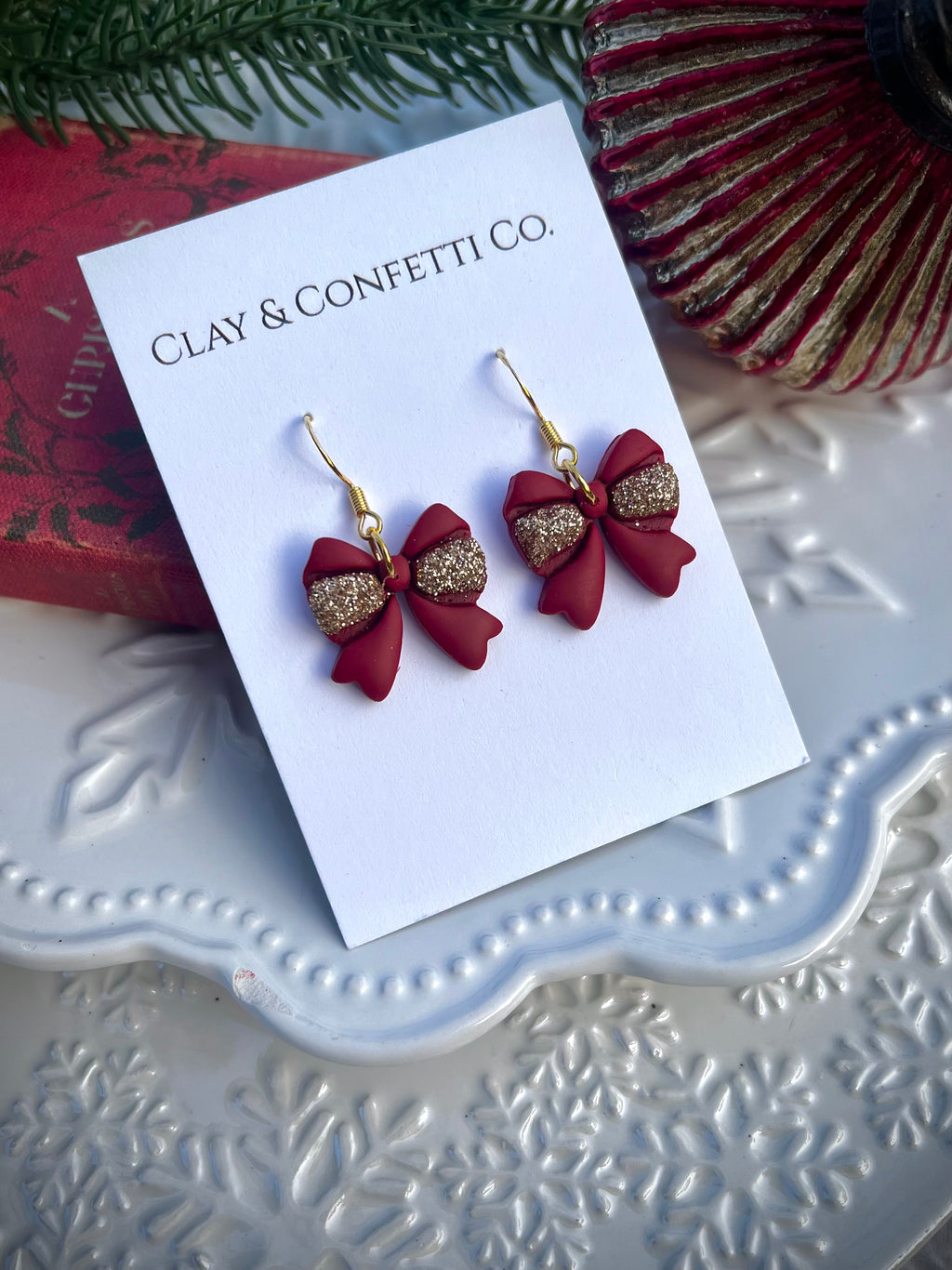 Red with gold bow dangle