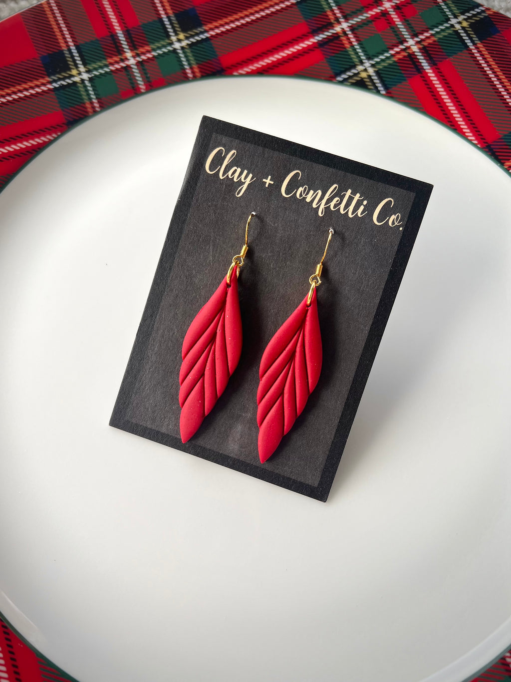 Christmas red feather dangle