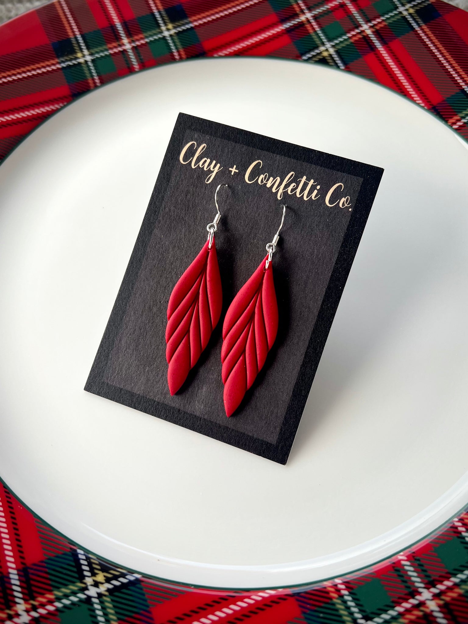 Christmas red feather dangle