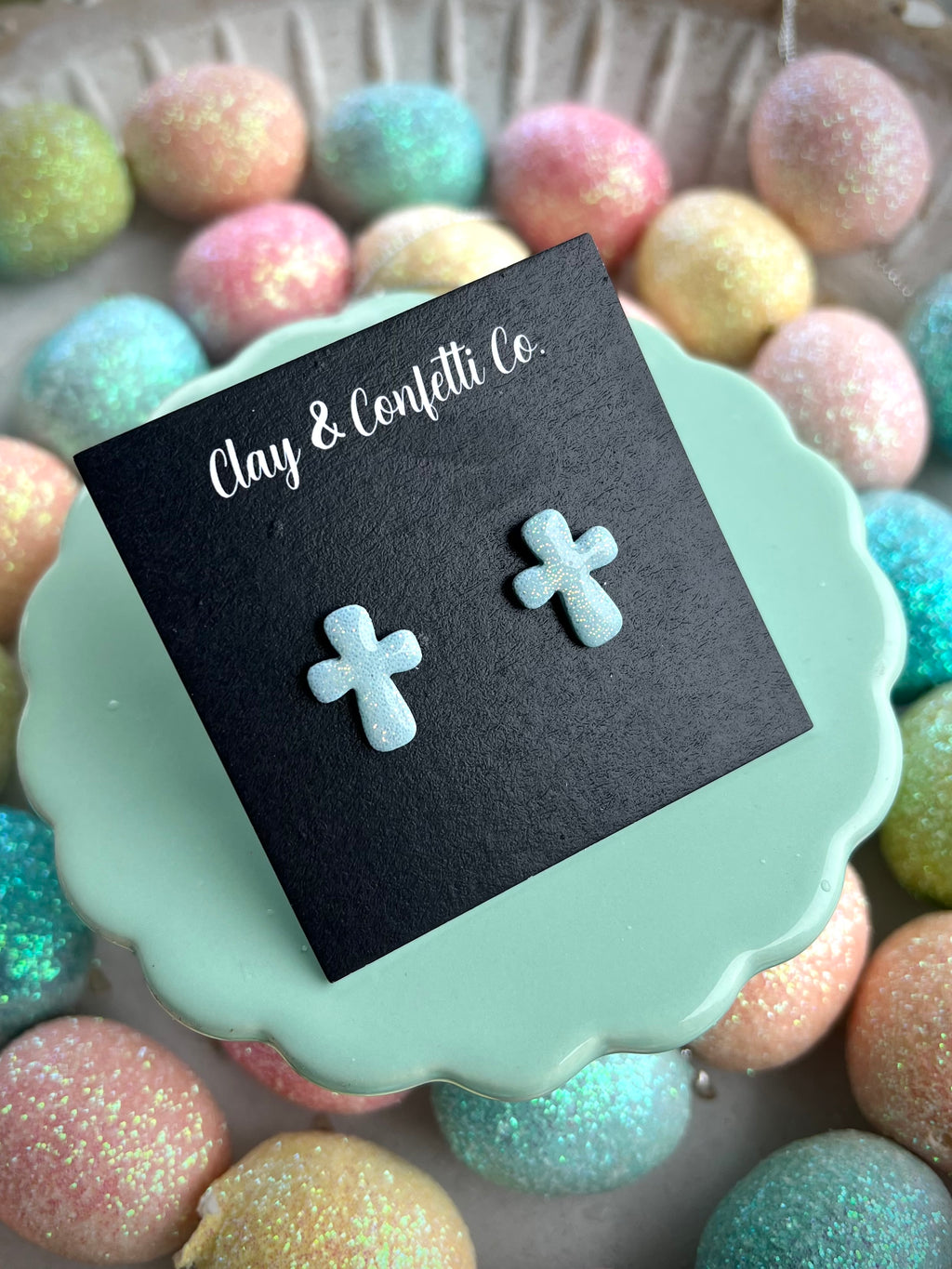 Pastel glitter blue cross