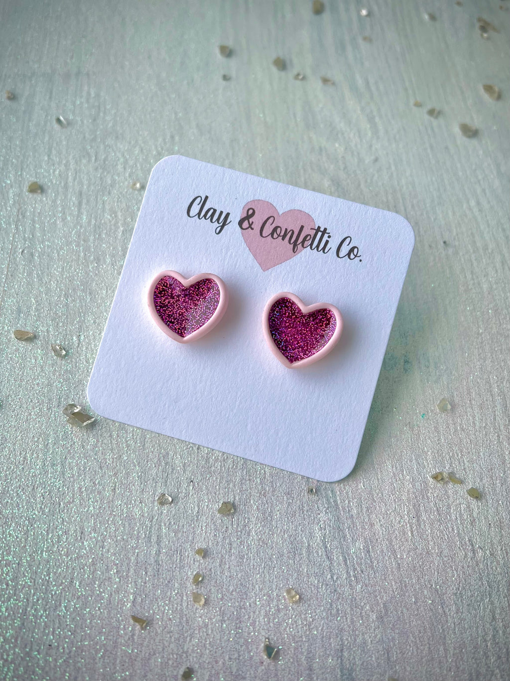 Pink glitter bezel heart stud