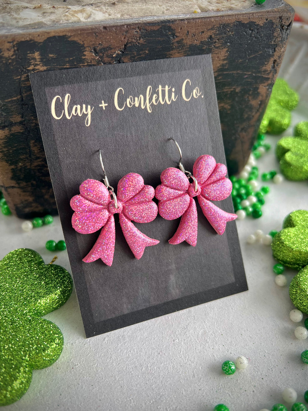 Shamrock Bow Blushing Pink Glitter