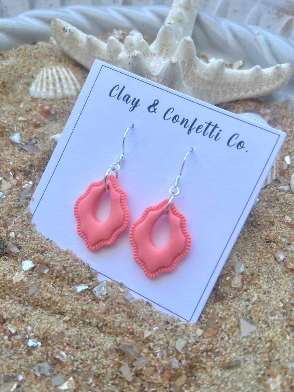 coral ribbed dainty tear dangle