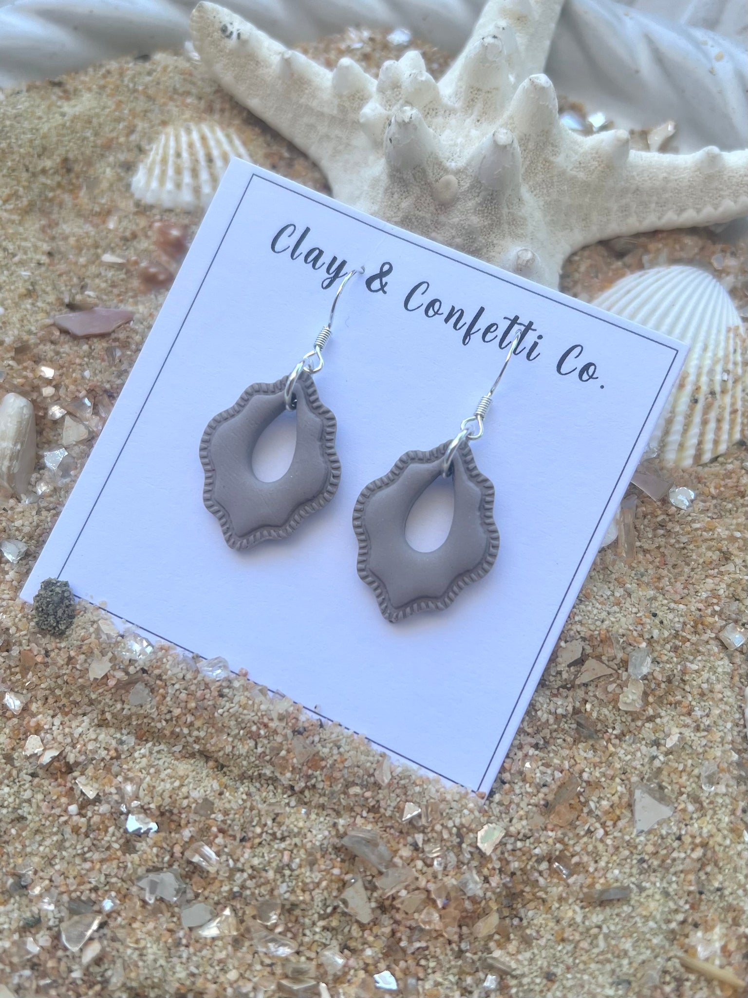 taupe ribbed dainty tear dangle