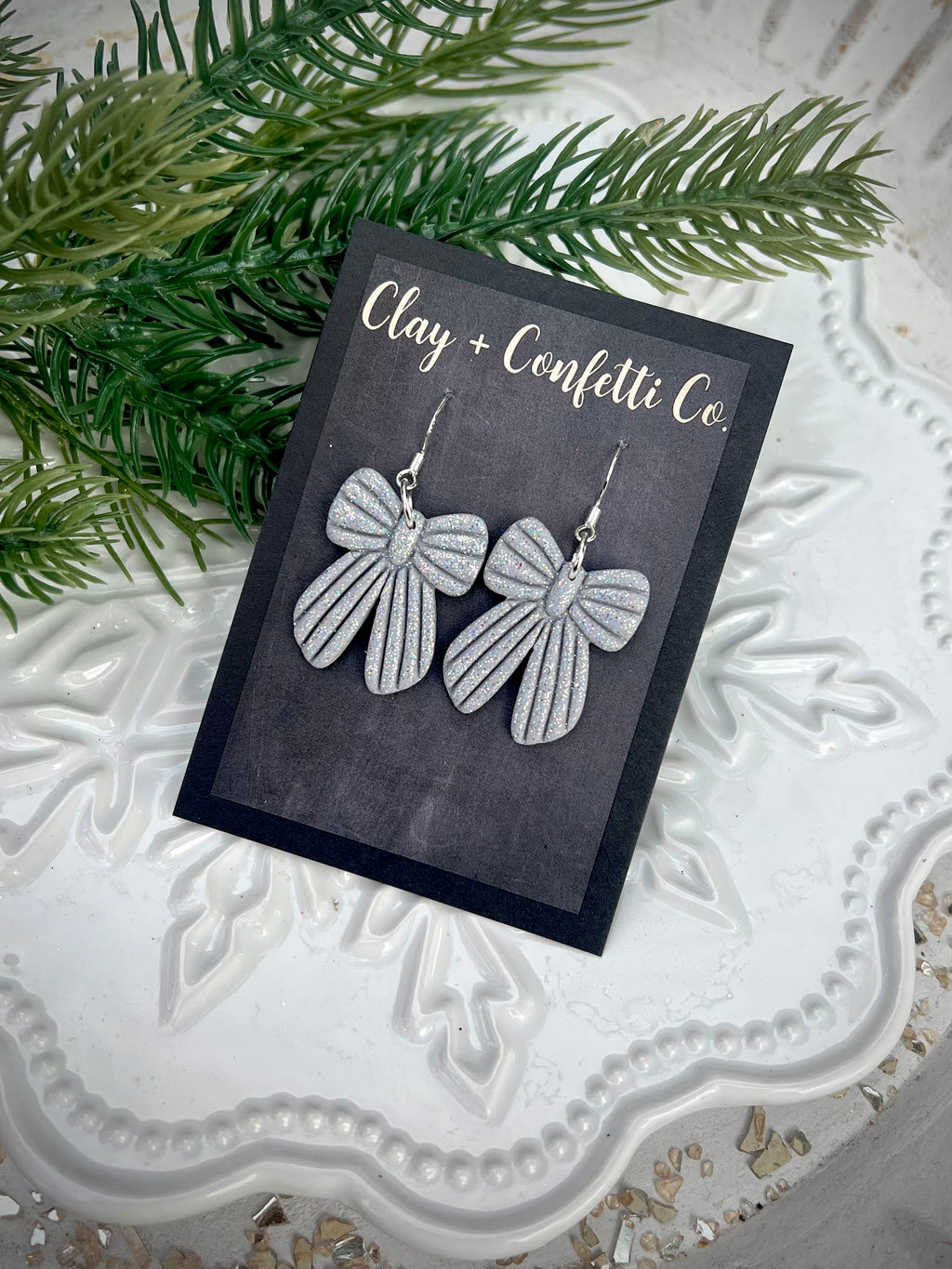 Striped silver bow dangle