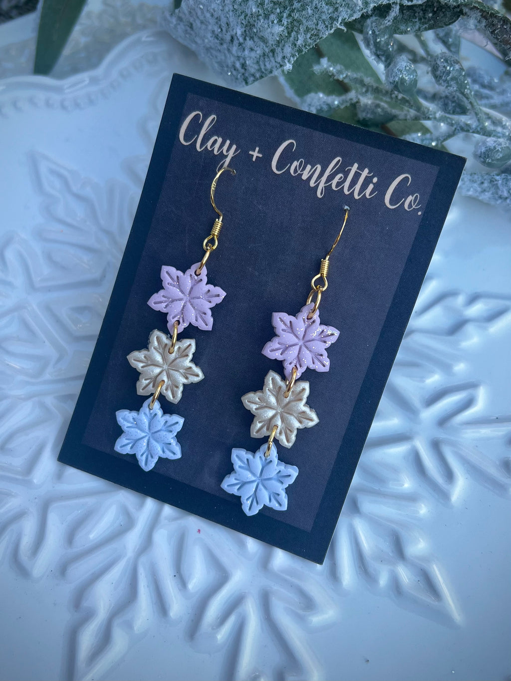 Pink champagne blue snowflake dangle