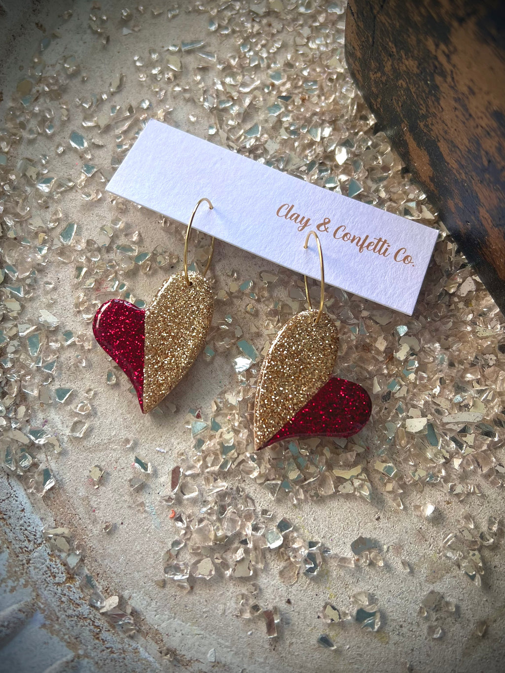 Maroon and gold, glitter heart hoop