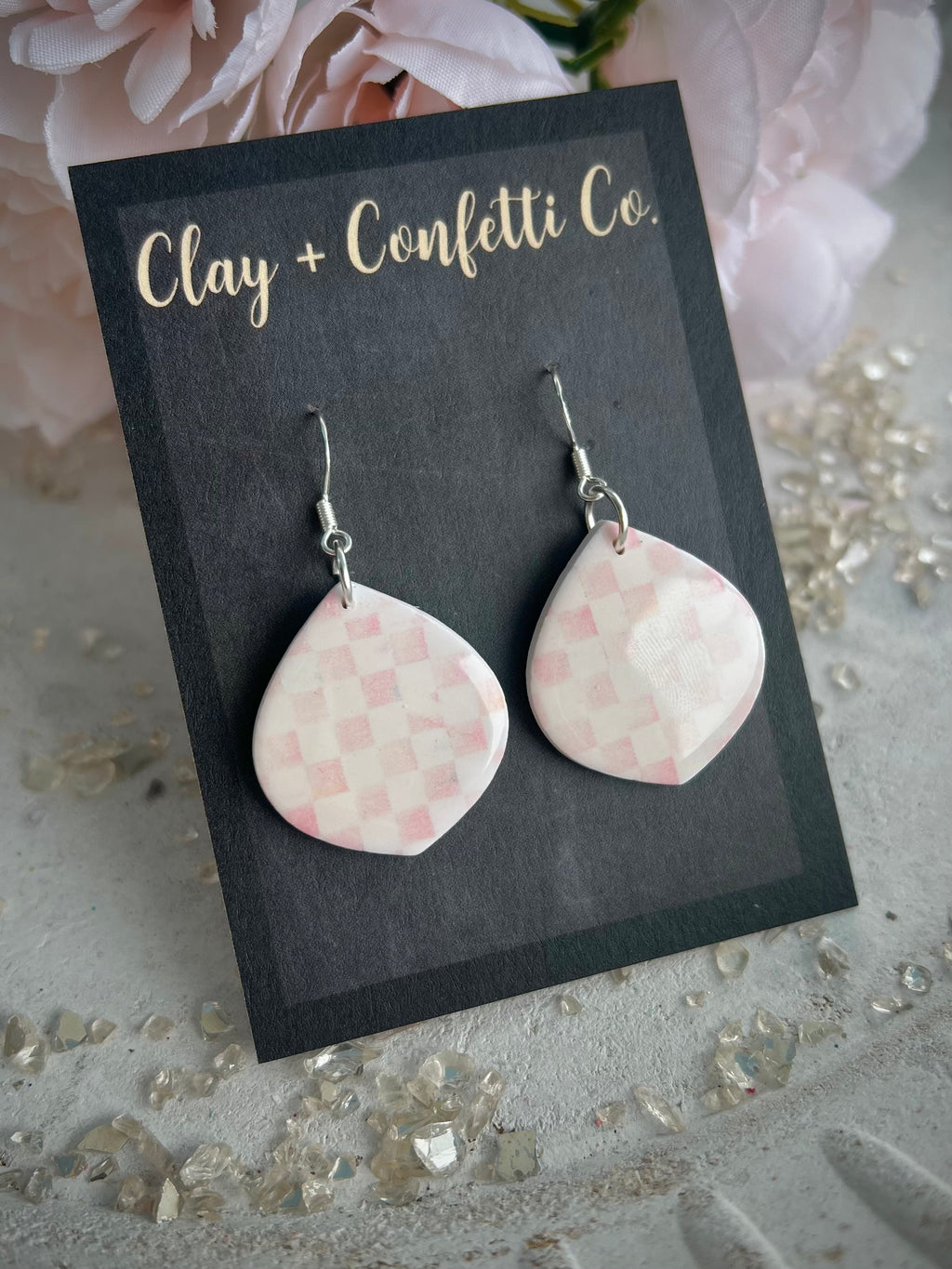 Bloated tear pink Checkered  Dangle