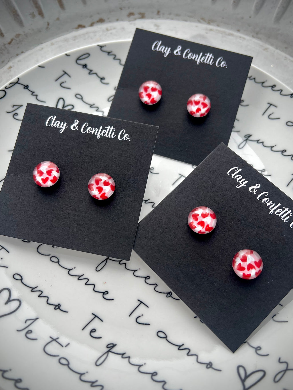 Red, White, Pink Glass Stud
