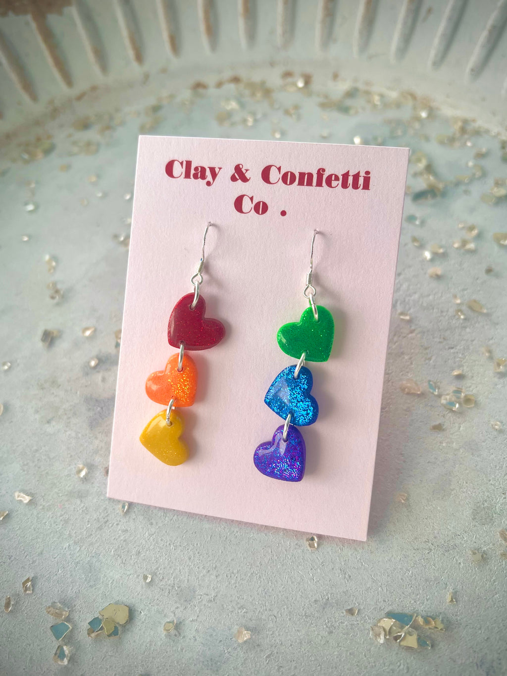 Rainbow glitter heart dangle