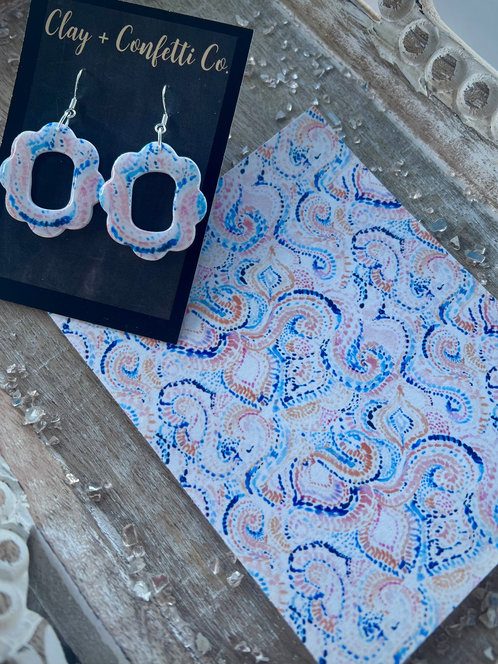 Boho coral and blue dotted swirl transfer sheets