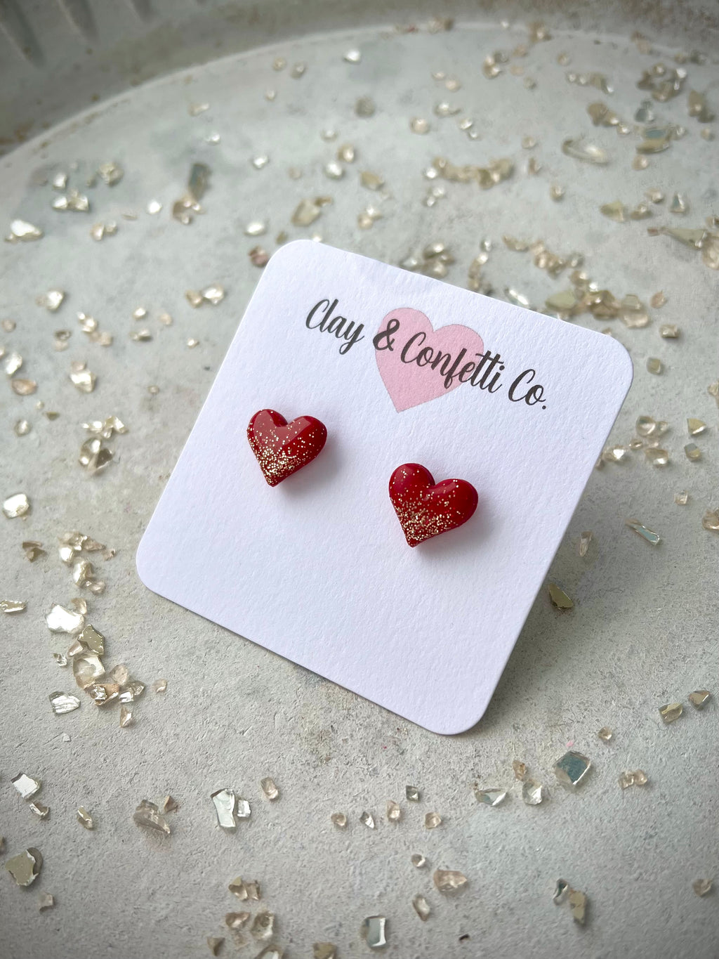 Red with gold glitter heart stud