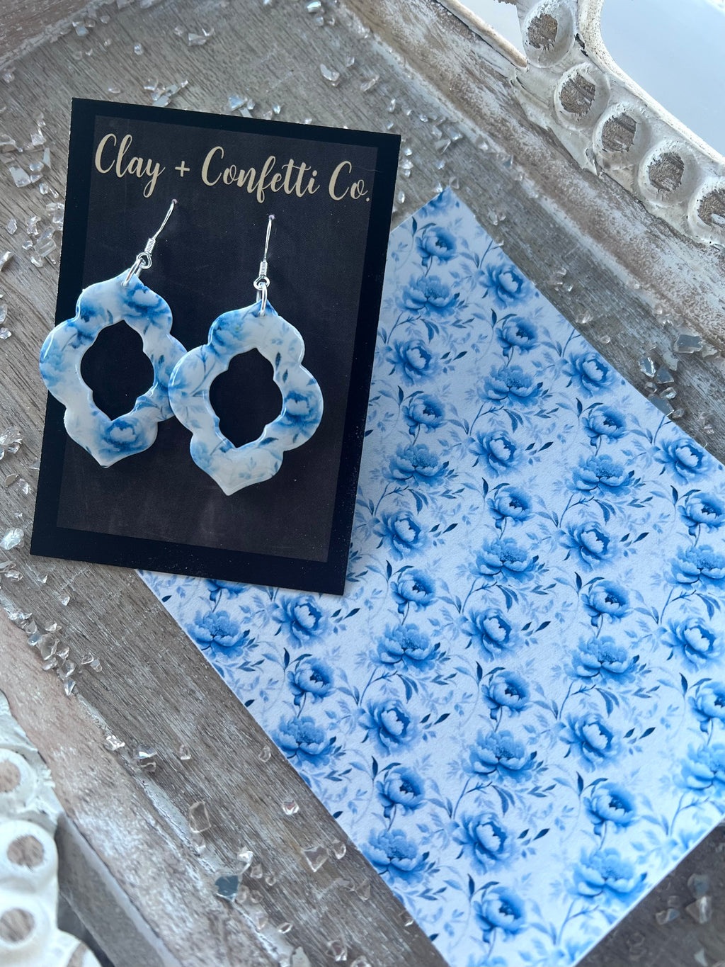 Blue floral china transfer sheets