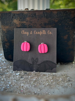 Glitzy pink pumpkin stud