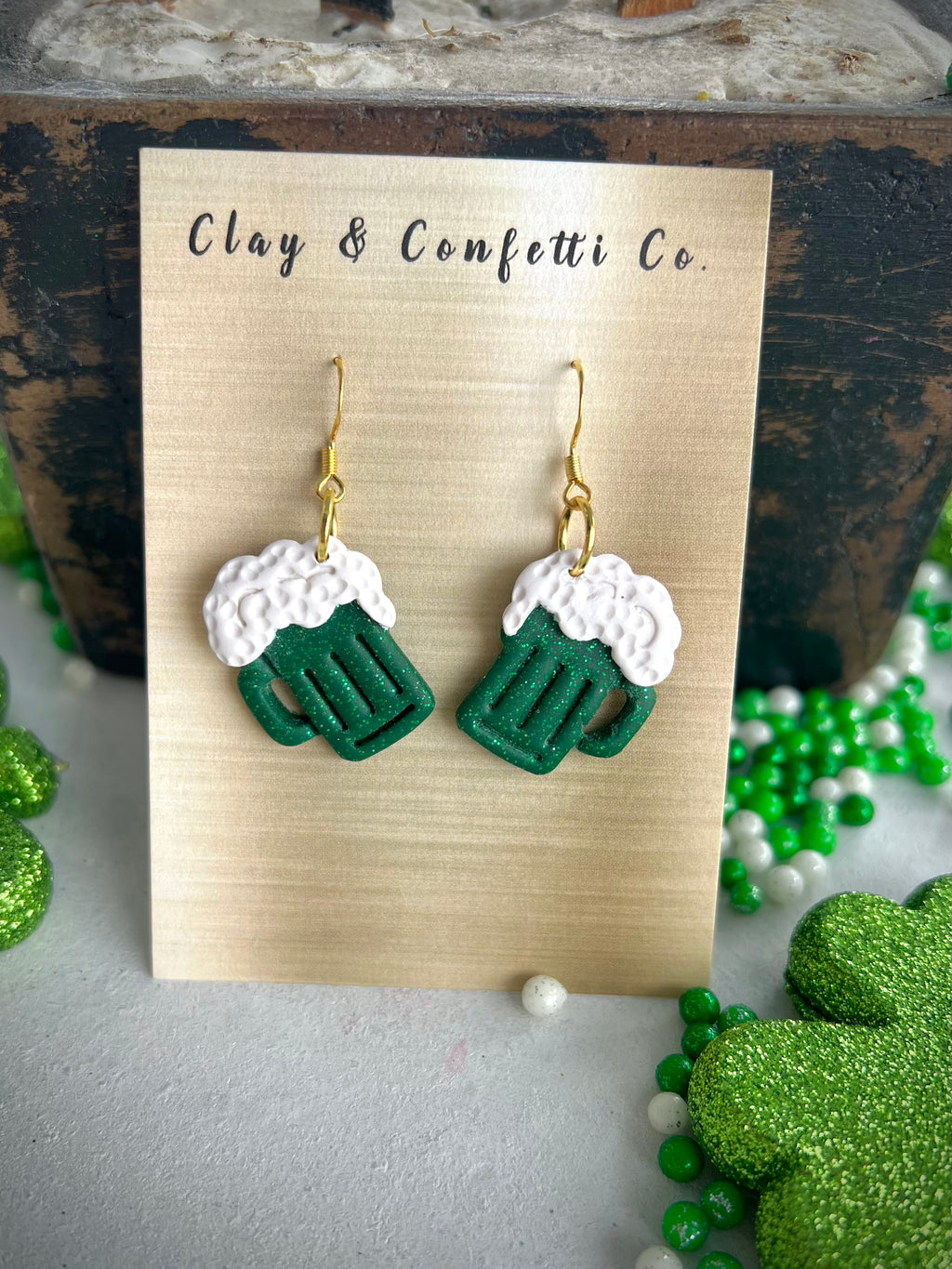 Glitter Green Beer Dangle