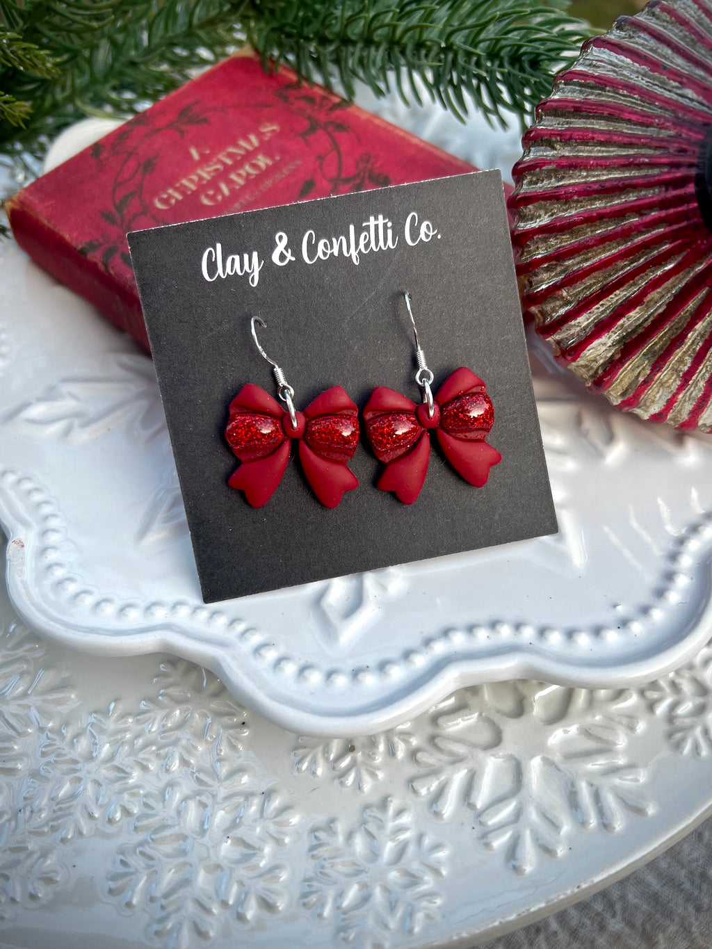 Red with red glitter bow dangle