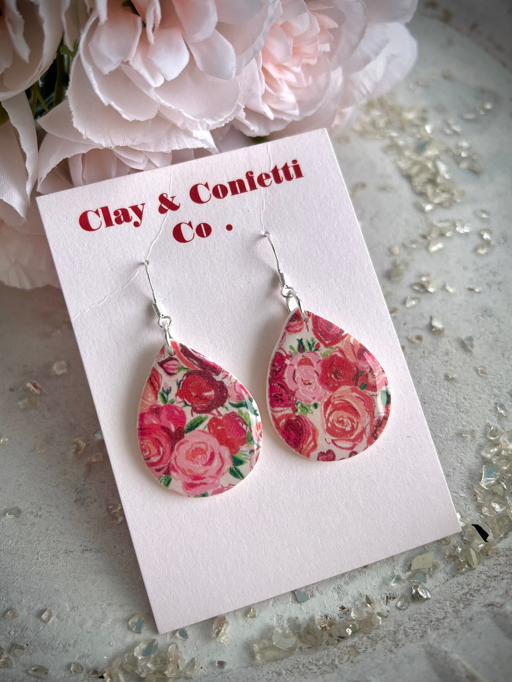 Cheerful Florals and Hearts Drop Tear Dangle