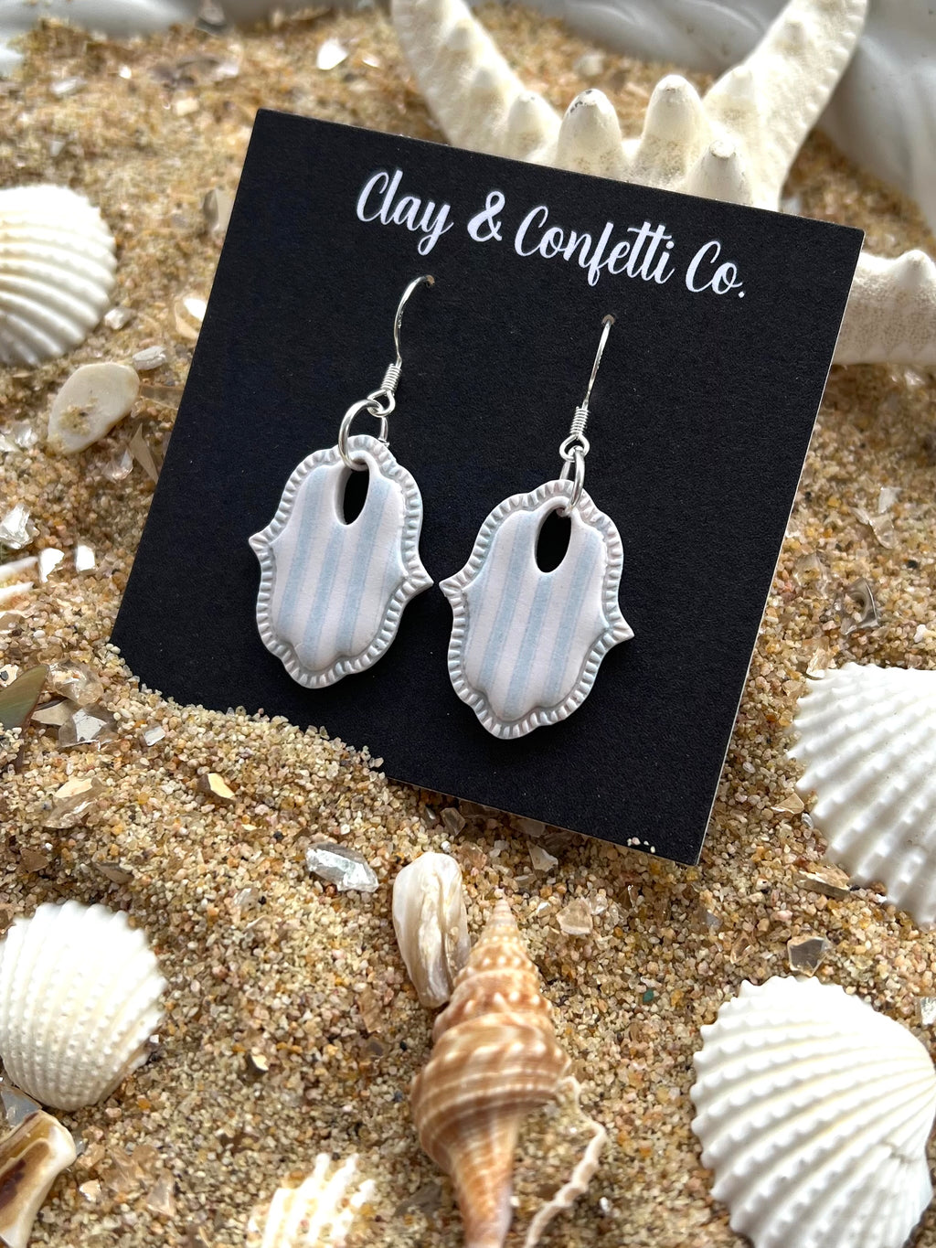 pale blue pinstripe ribbed interesting shape dangle