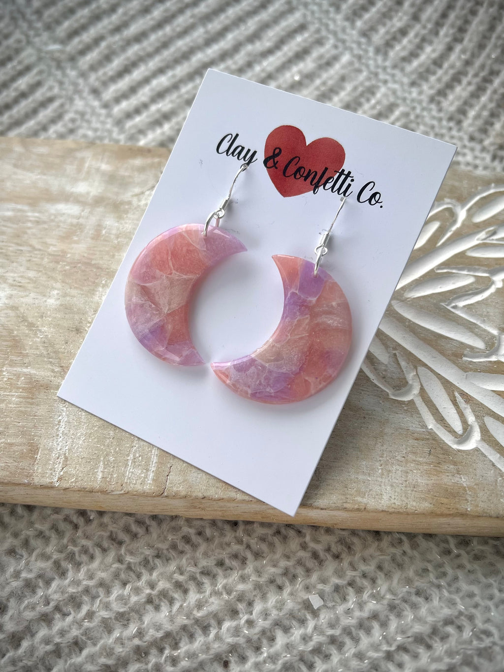 Pinky Purple Marble Moon Dangle