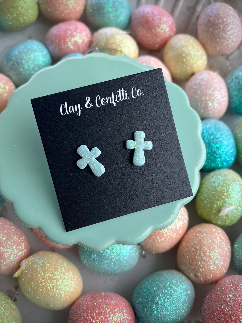 Pastel glitter green cross