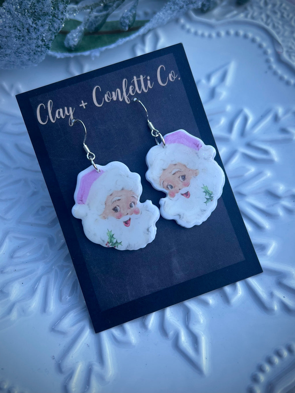 Pink vintage Santa dangle