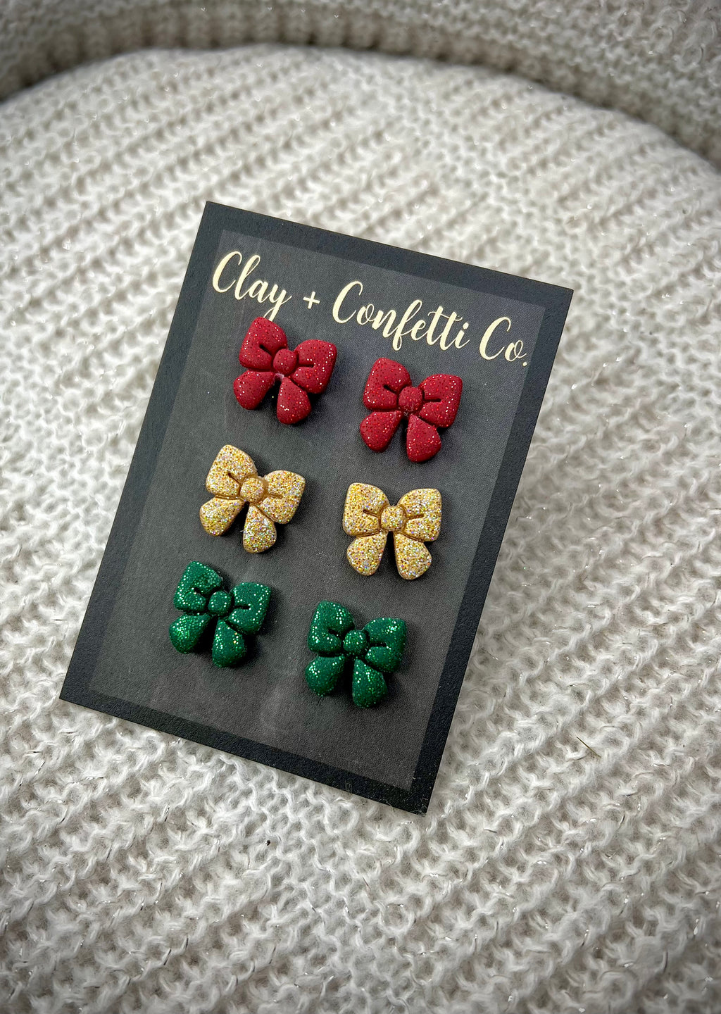 Red glitter, green, glitter, gold, glitter bow STUD options