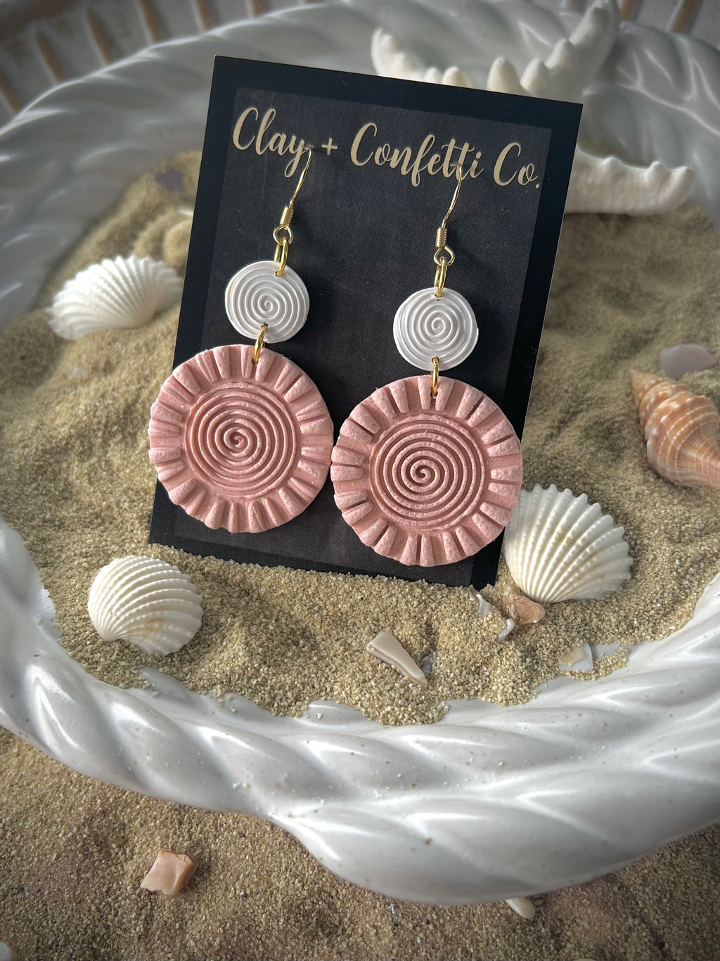 Medium Peachy Coral Glitter Spiral Dangle