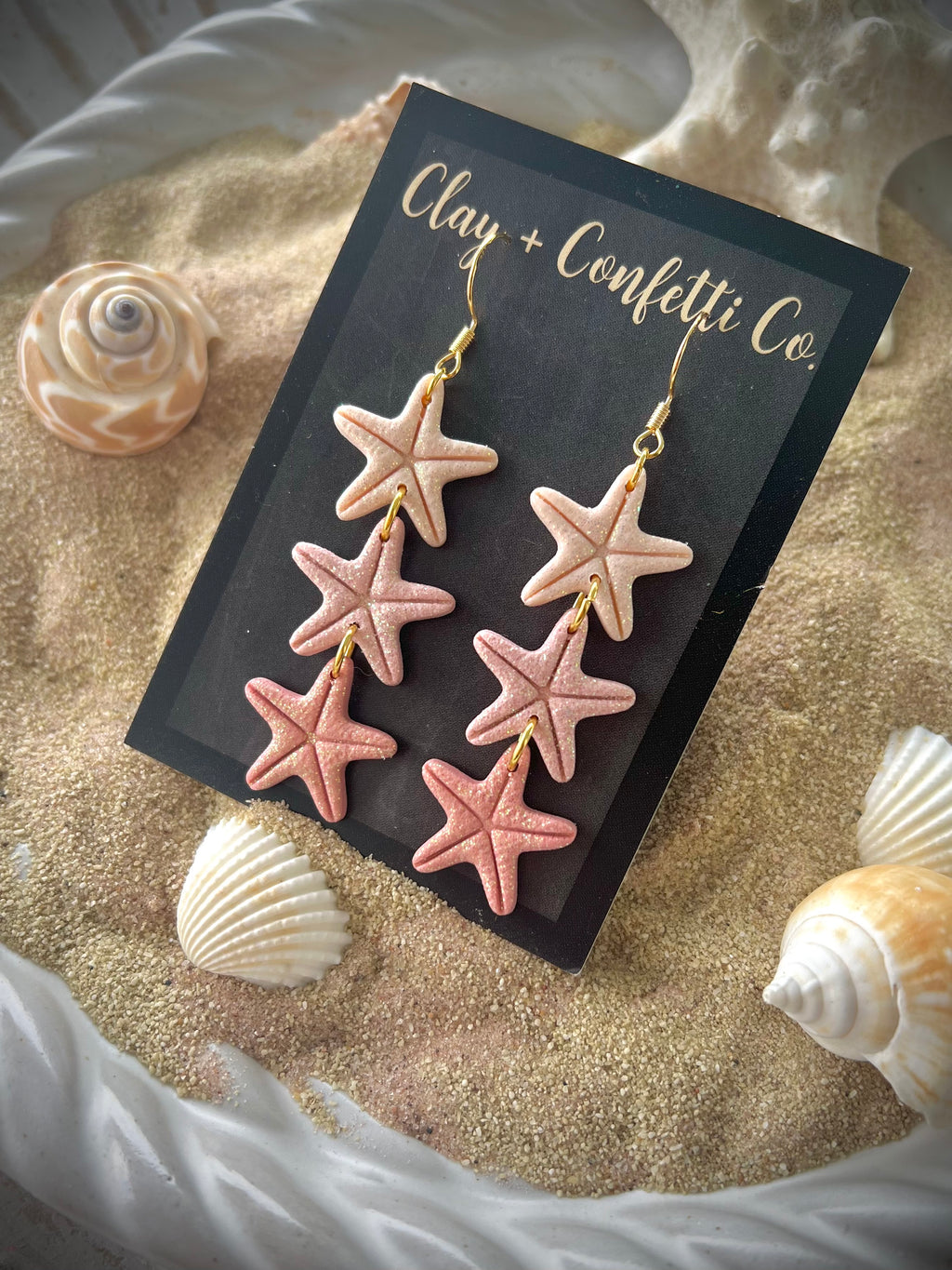 Glitter Coral Starfish Triple Dangle