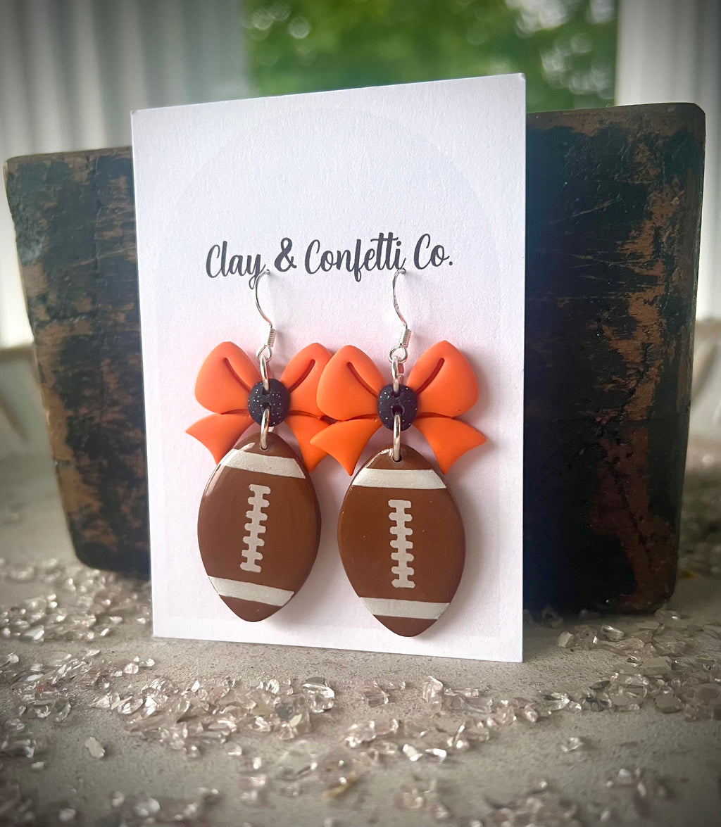 Blue and Orange Coquette Bow football dangle