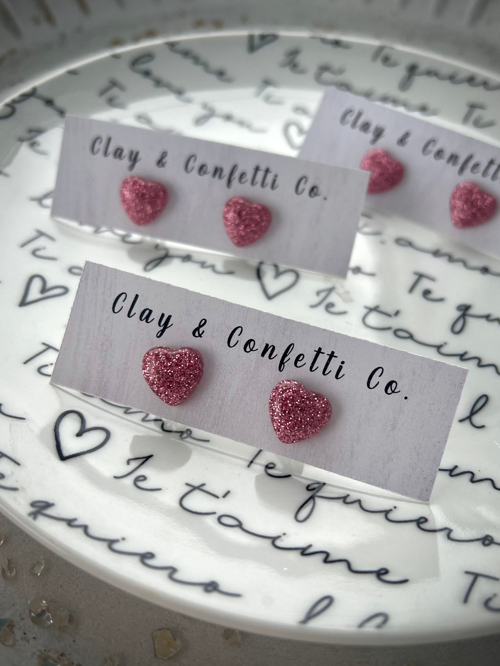 Pink Glitter Heart Stud