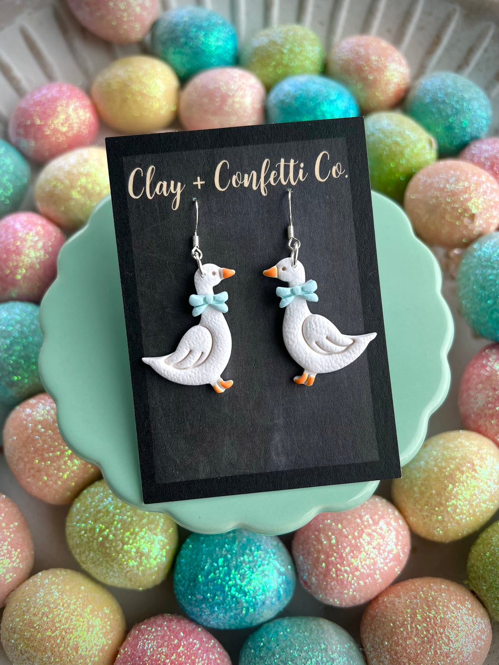 Goose with blue bow dangle