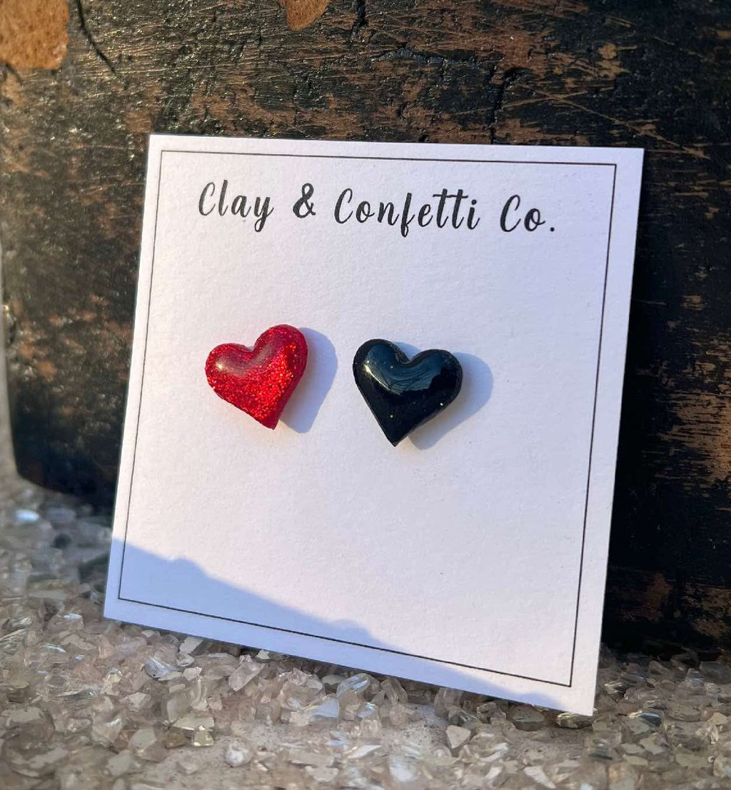 Black and Red heart stud