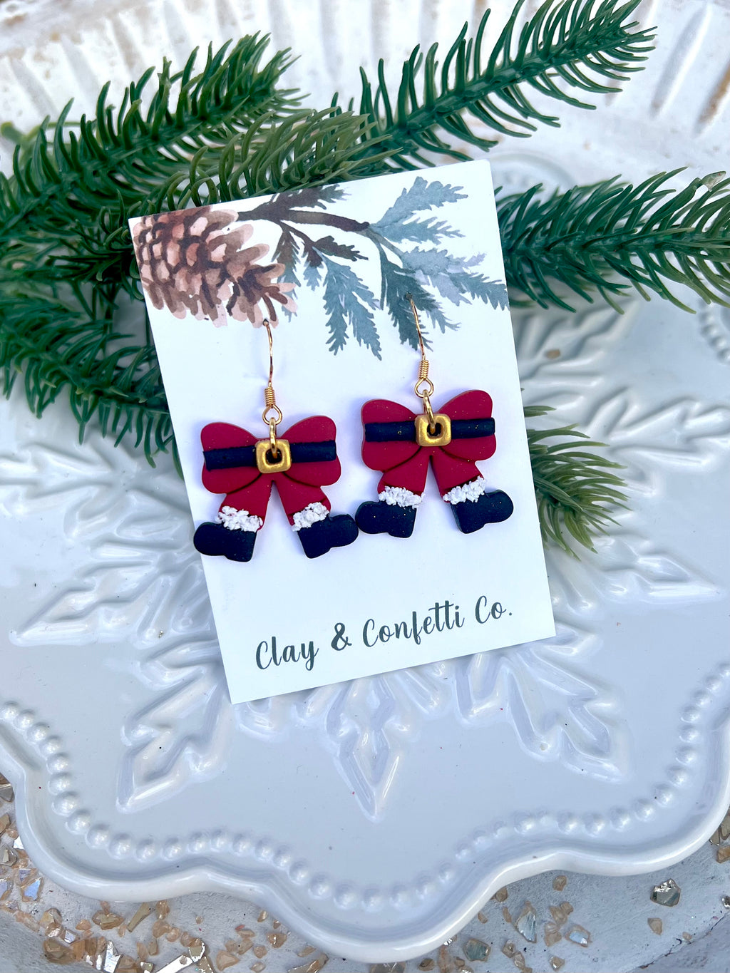 Santa bow boots dangle