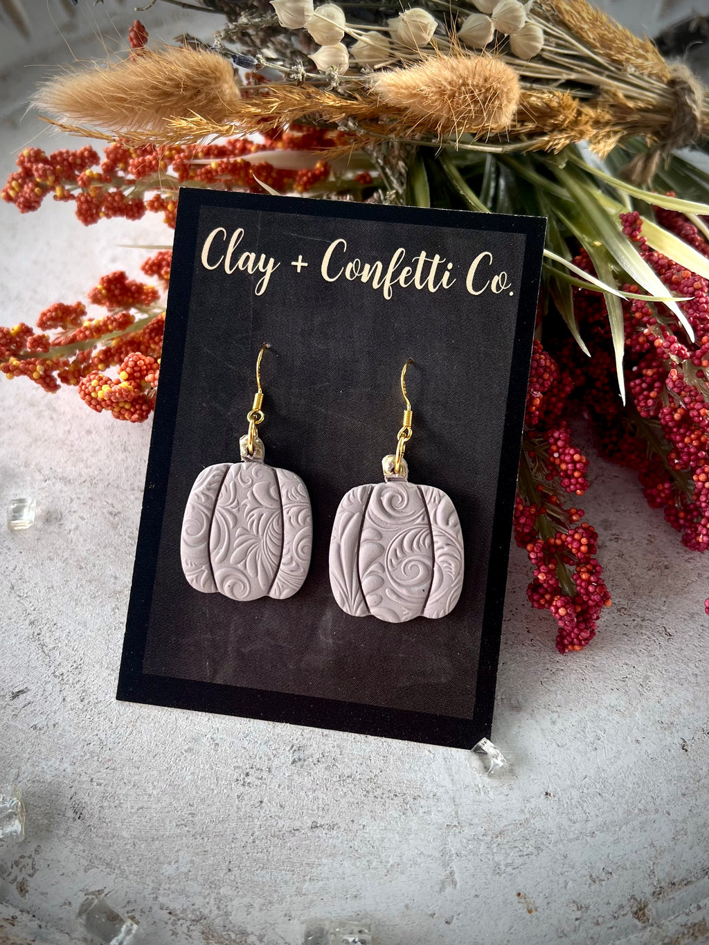 Lacey Taupe Pumpkin Dangle