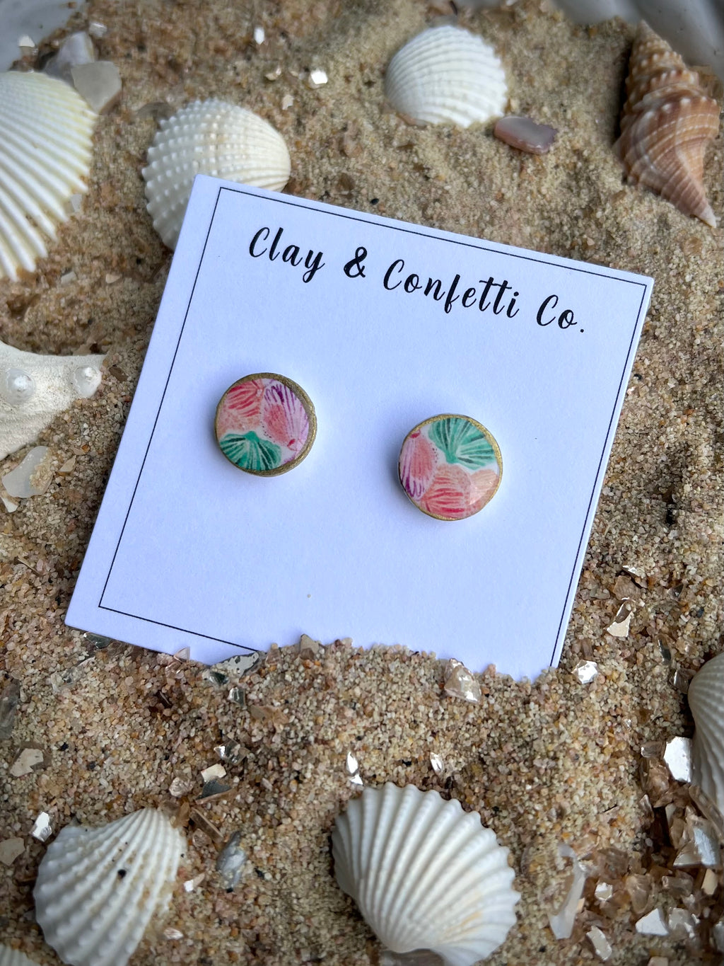 colorful shell pattern circle stud