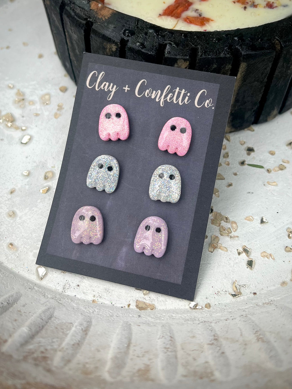 Holographic ghost glitter stud pack