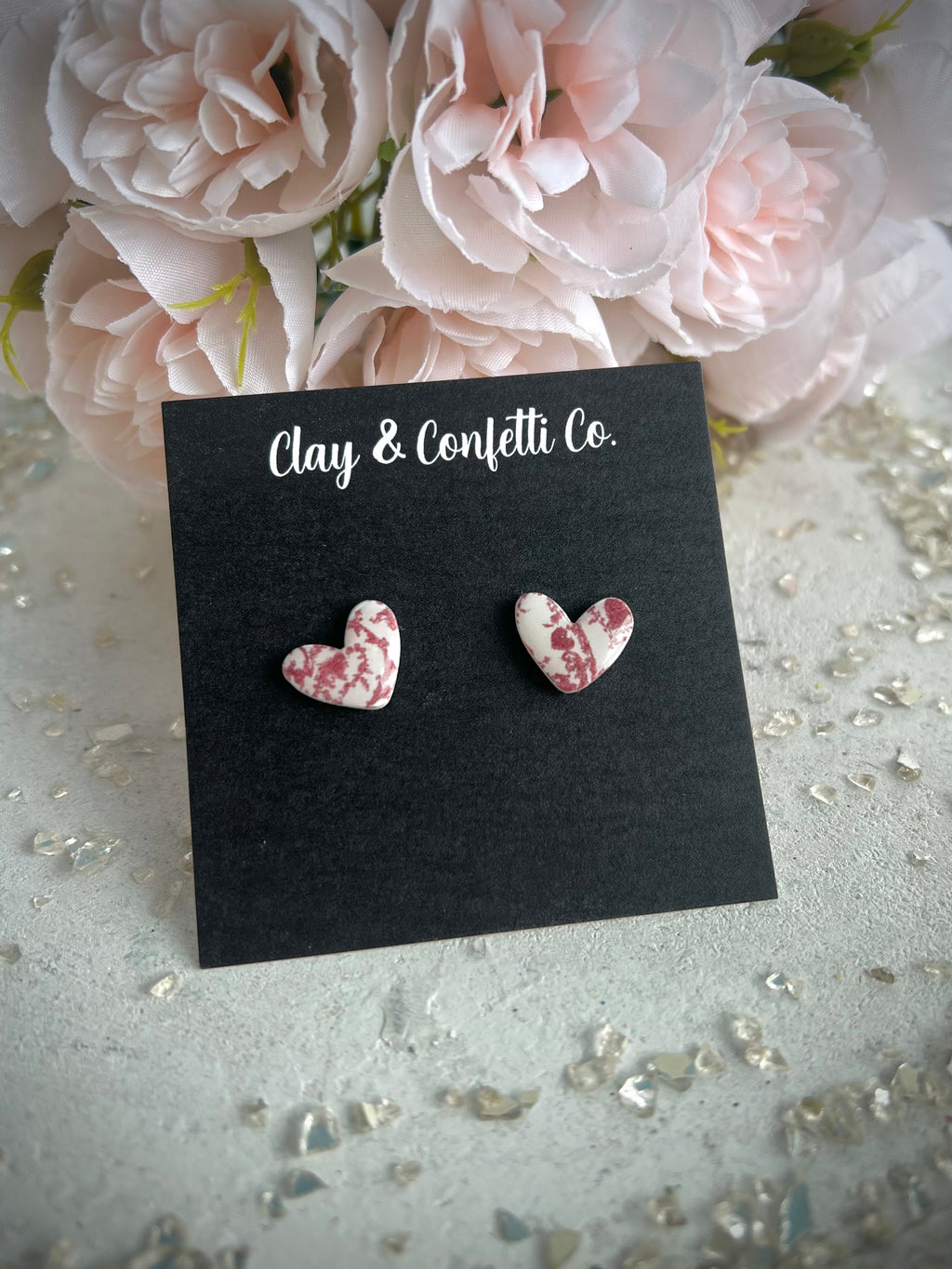 Red Lacey pattern heart stud