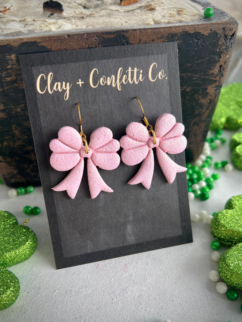 Shamrock Bow Light Pink Glitter