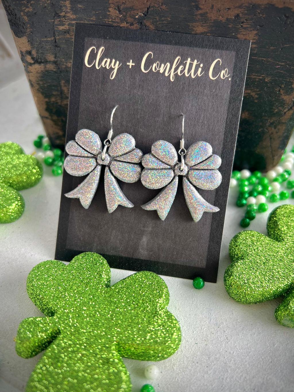 Shamrock Bow Silver Glitter