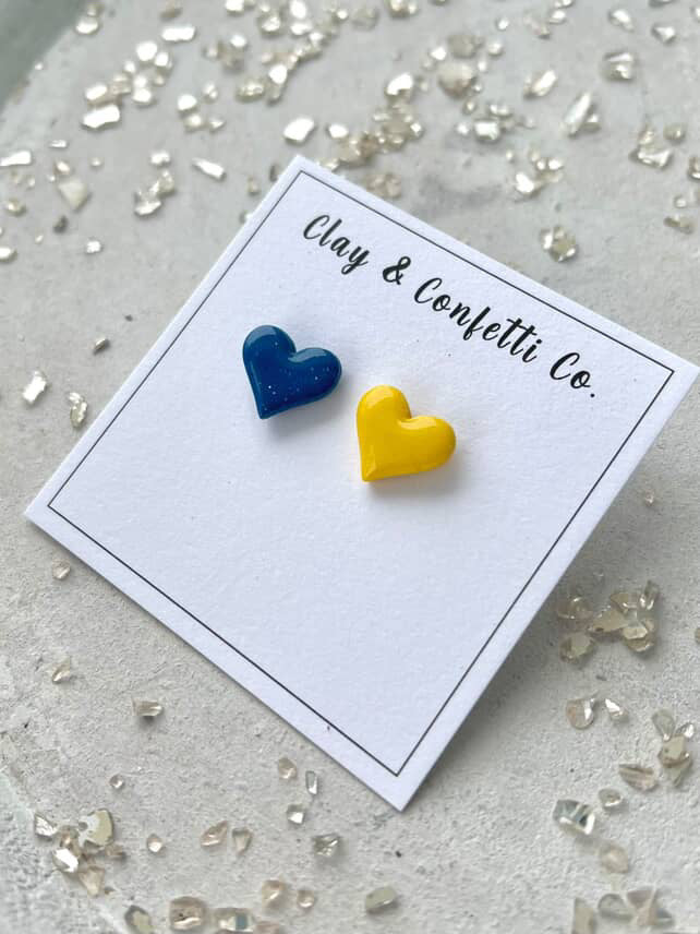 1 & 1 blue & yellow heart stud