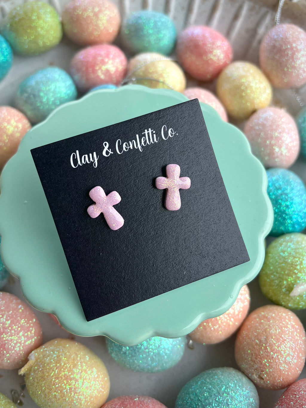 Pastel glitter pink cross