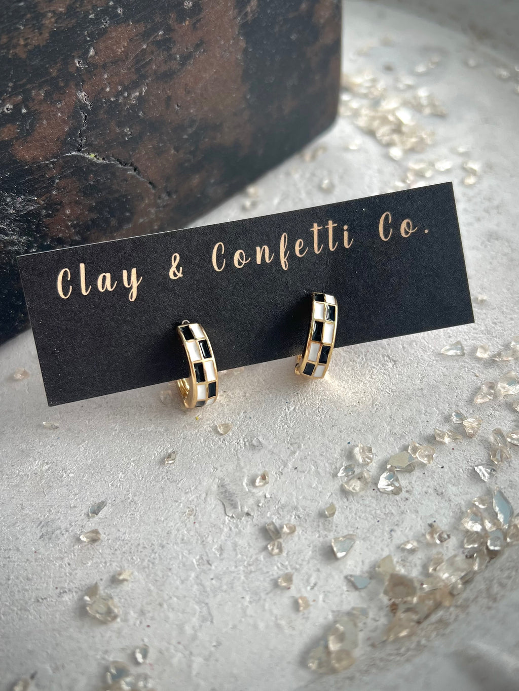 Gold Check Huggie hoop