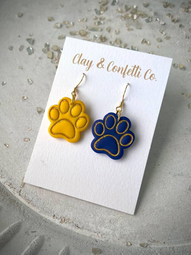 Blue & yellow gold paw dangle